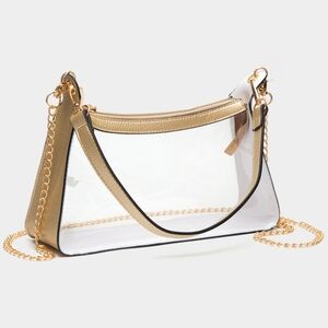 Gold Clear Transparent Baguette Bag Purse Crossbody Casual Womens Accessory